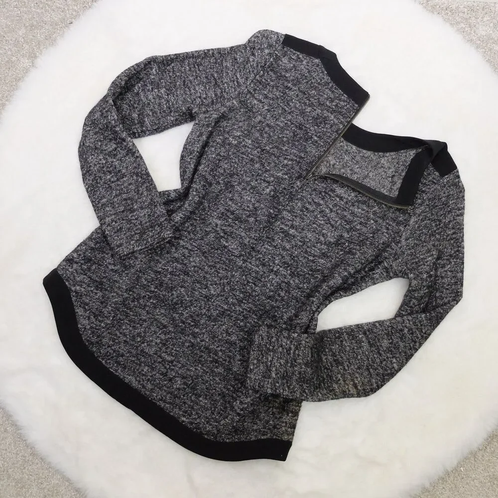 Madewell Black/Gray Wool Blend Back Zip Sweater Size XS